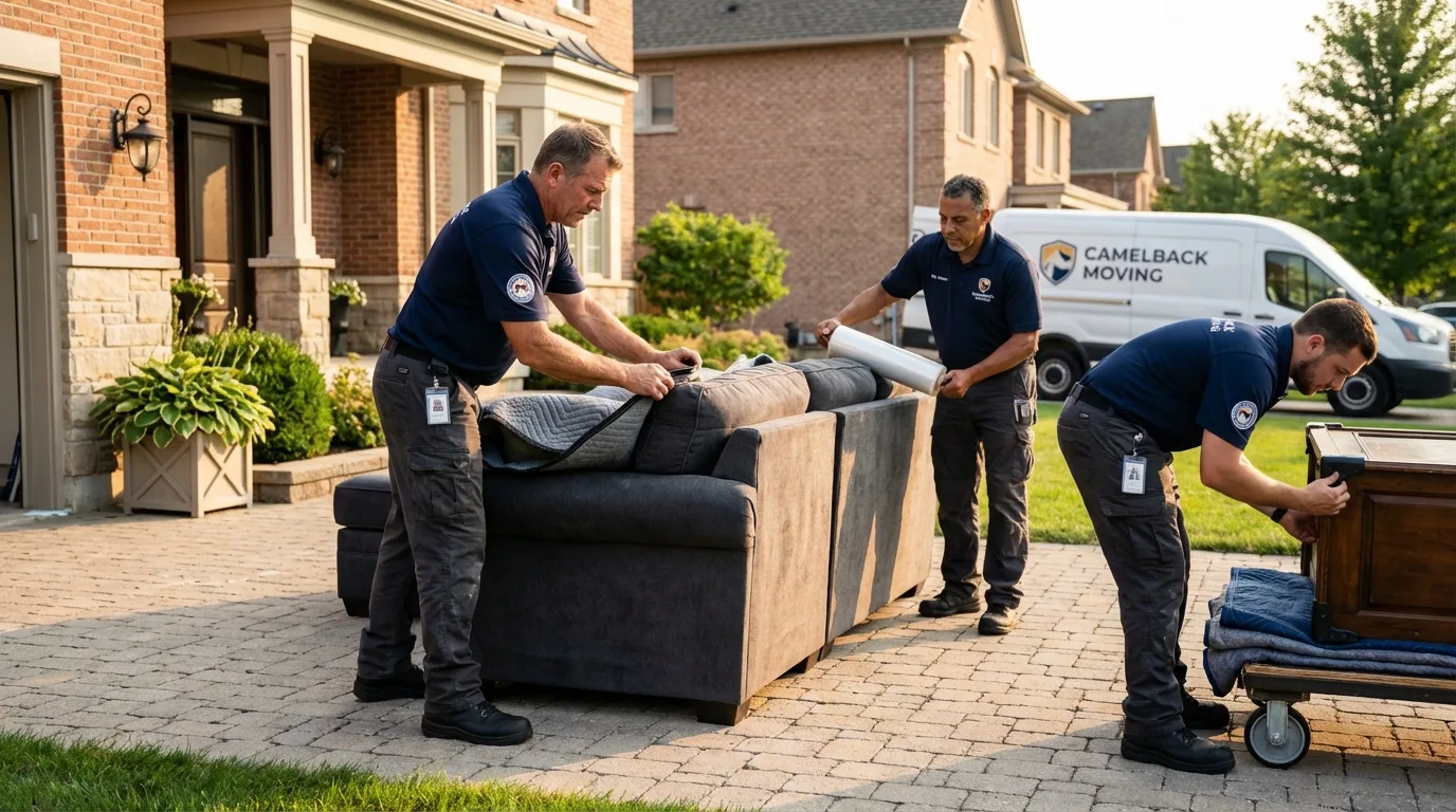 Large estate moving crew wrapping furniture in Peru, IN